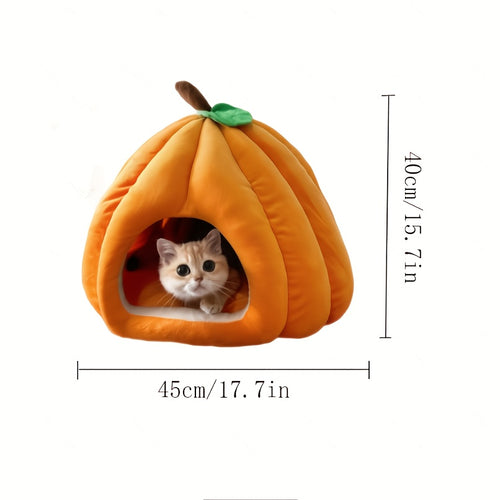 1pc Winter Cat Nest - Plush Pumpkin-Shaped Cat Bed with Removable