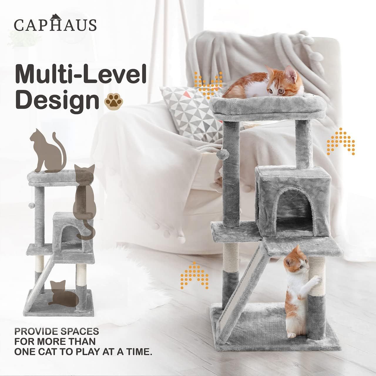 CAPHAUS 37 Inch Cat Tree for Indoor Large Cats or Kittens, Multi-Level Cat Activity Tree with Scratching Posts