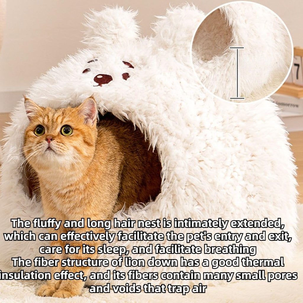 Cozy Cat Cave Bed with Privacy Cover, Winter Warm Dog House for Indoor Use
