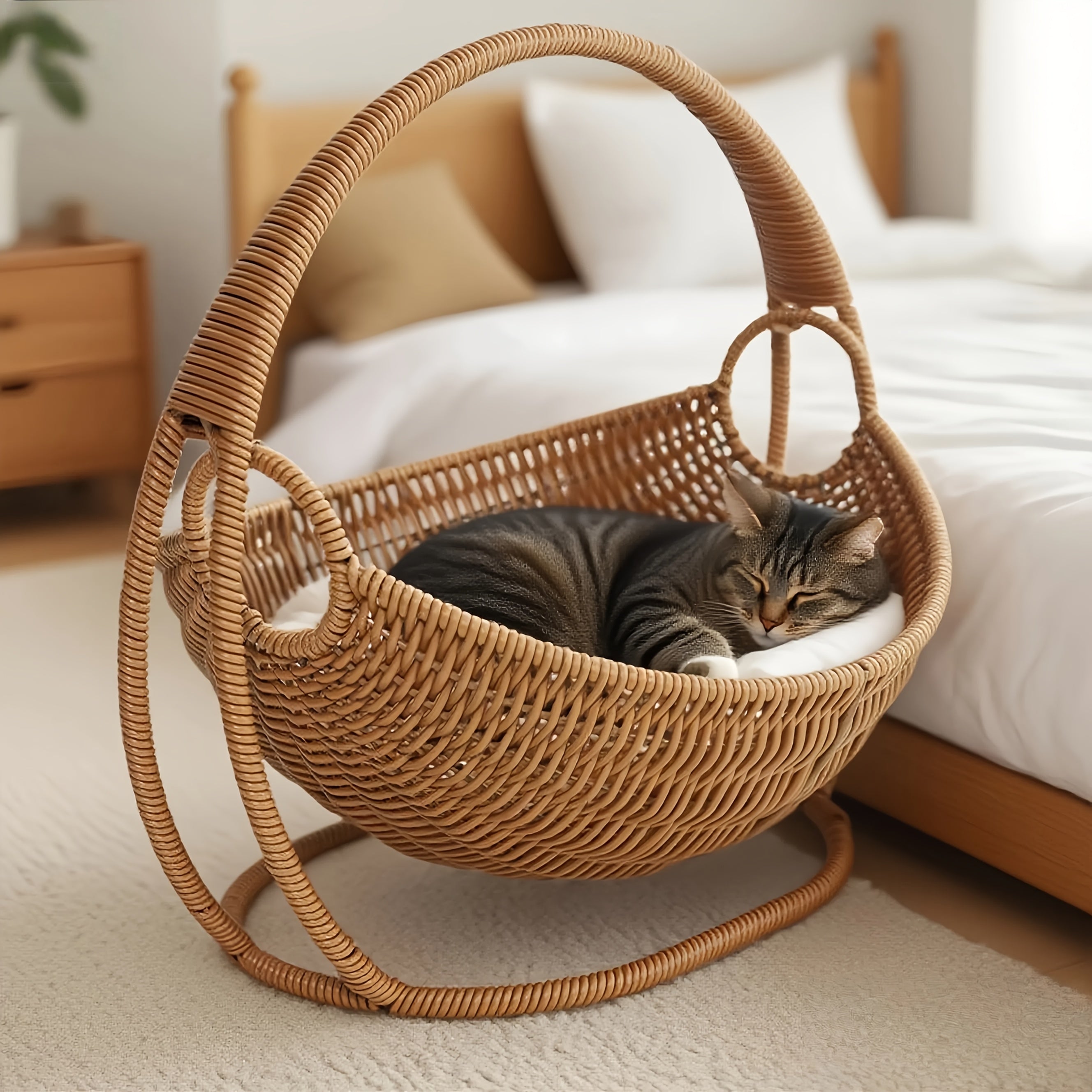 Handwoven | Large Handwoven Large Cat Hammock | Wicker Basket Bed with Stand Swing Cradle