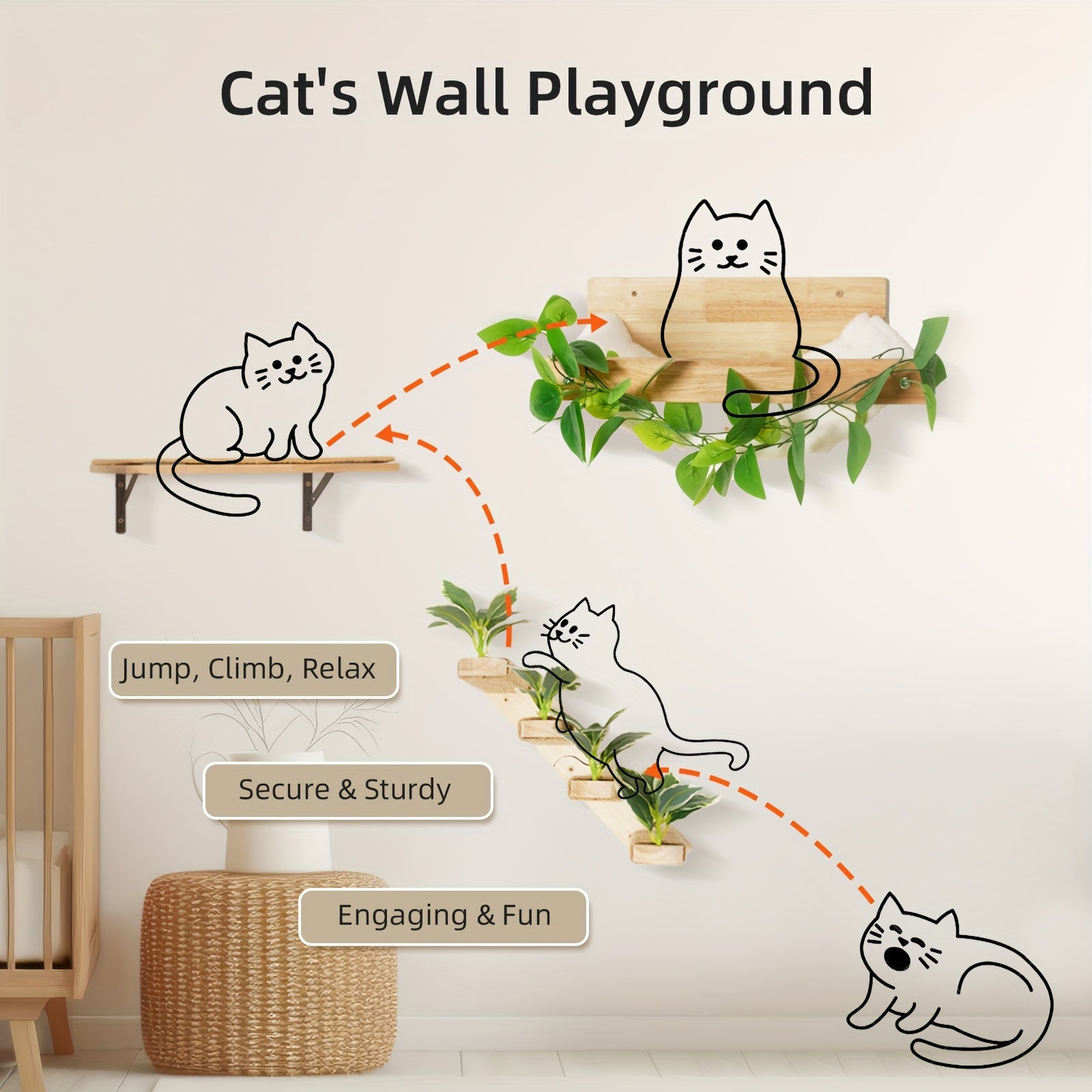 MEOWOOU 3 in 1 Cat Wall Furniture Set, 3 Pack Climbing Shelves Set, Cats Hammock