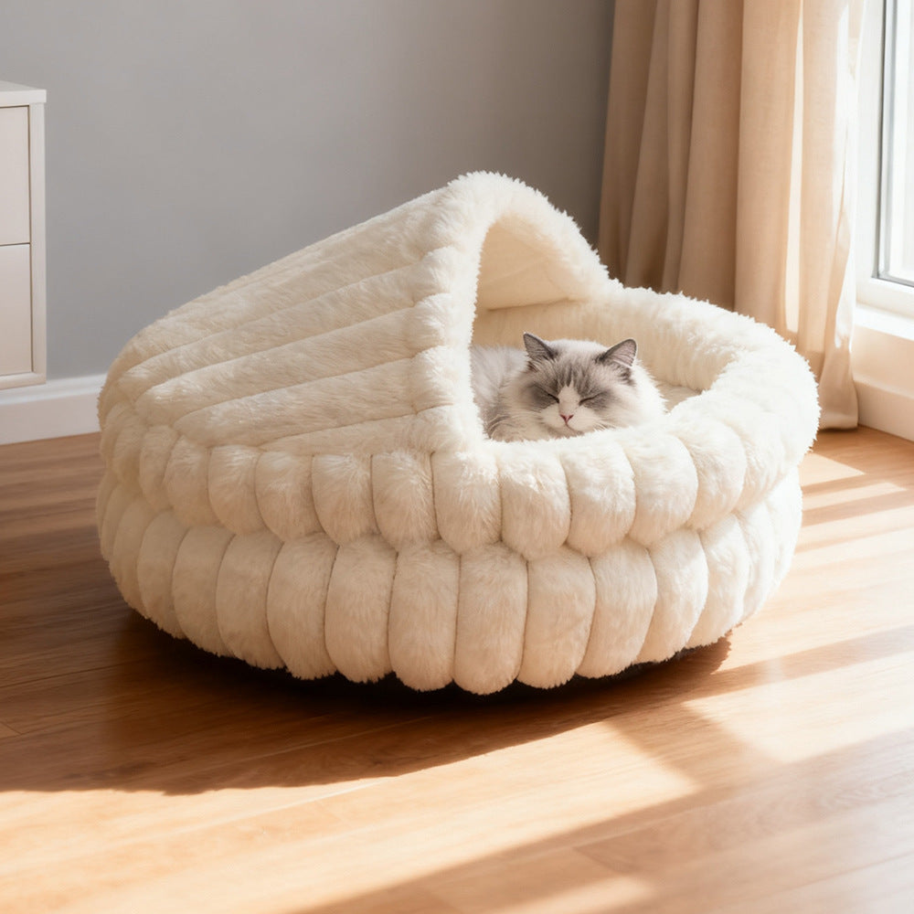 Shell-Style Semi-Enclosed Pet Bed, Thickened Warm Winter Cat and Dog Bed