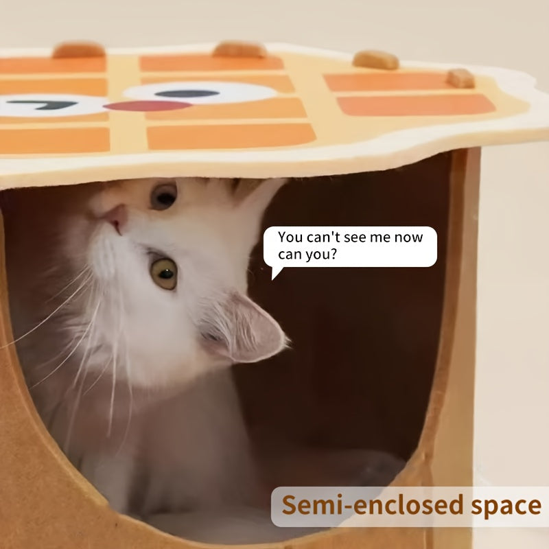 Waffle House Tunnel Hideaway Box, Durable Non-Shedding Felt Cat Bed with Semi-Enclosed Design for Security