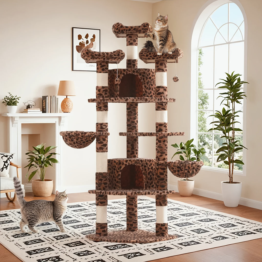 HOOMIC 73in Fan-Shaped Cat Tree Tower for Indoor Cats - Multi-Level Activity Center with Cozy Plush Perches