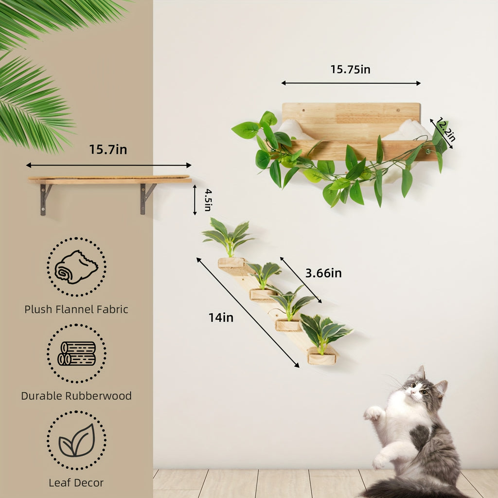 MEOWOOU 3 in 1 Cat Wall Furniture Set, 3 Pack Climbing Shelves Set, Cats Hammock