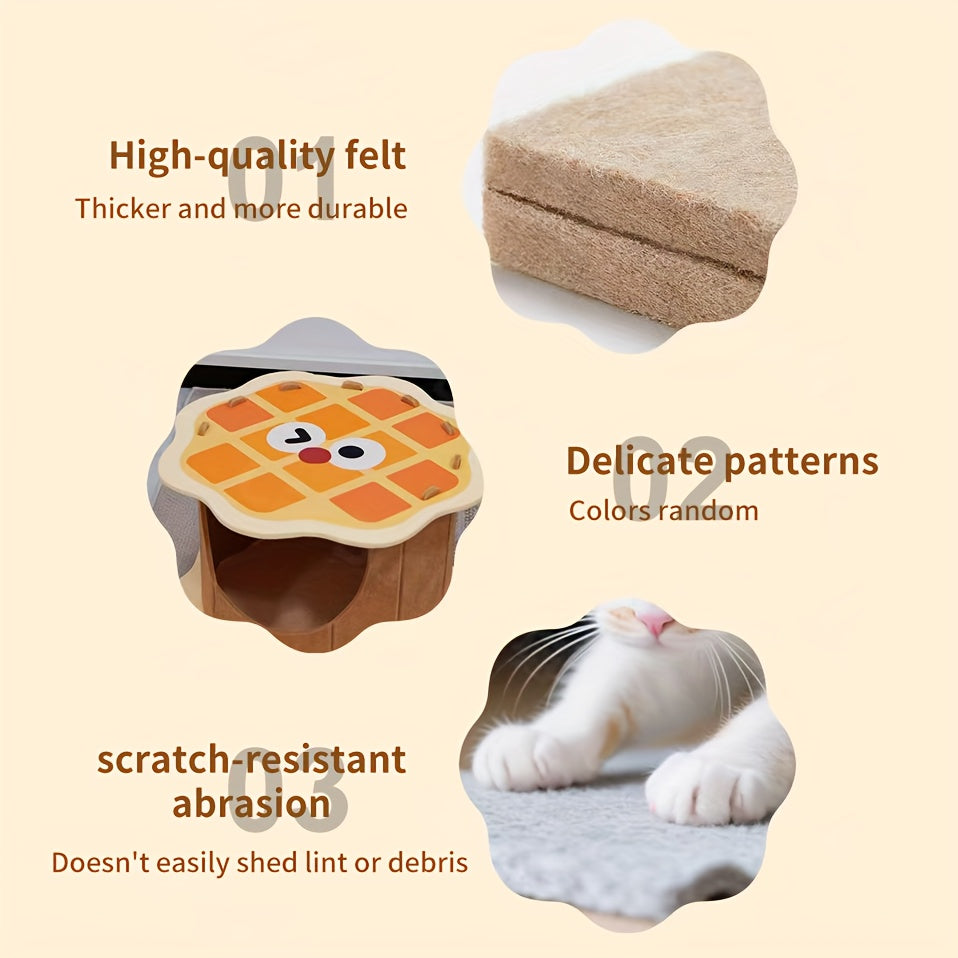 Waffle House Tunnel Hideaway Box, Durable Non-Shedding Felt Cat Bed with Semi-Enclosed Design for Security