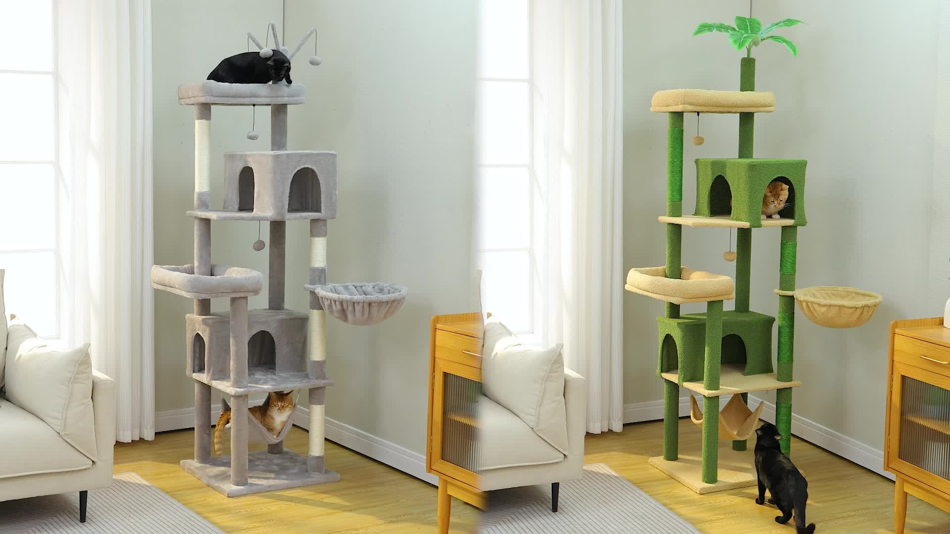 74.8in Large Cat Tree Tower with Hammock & Basket for Indoor Cat- Multi-Level Cat Condo