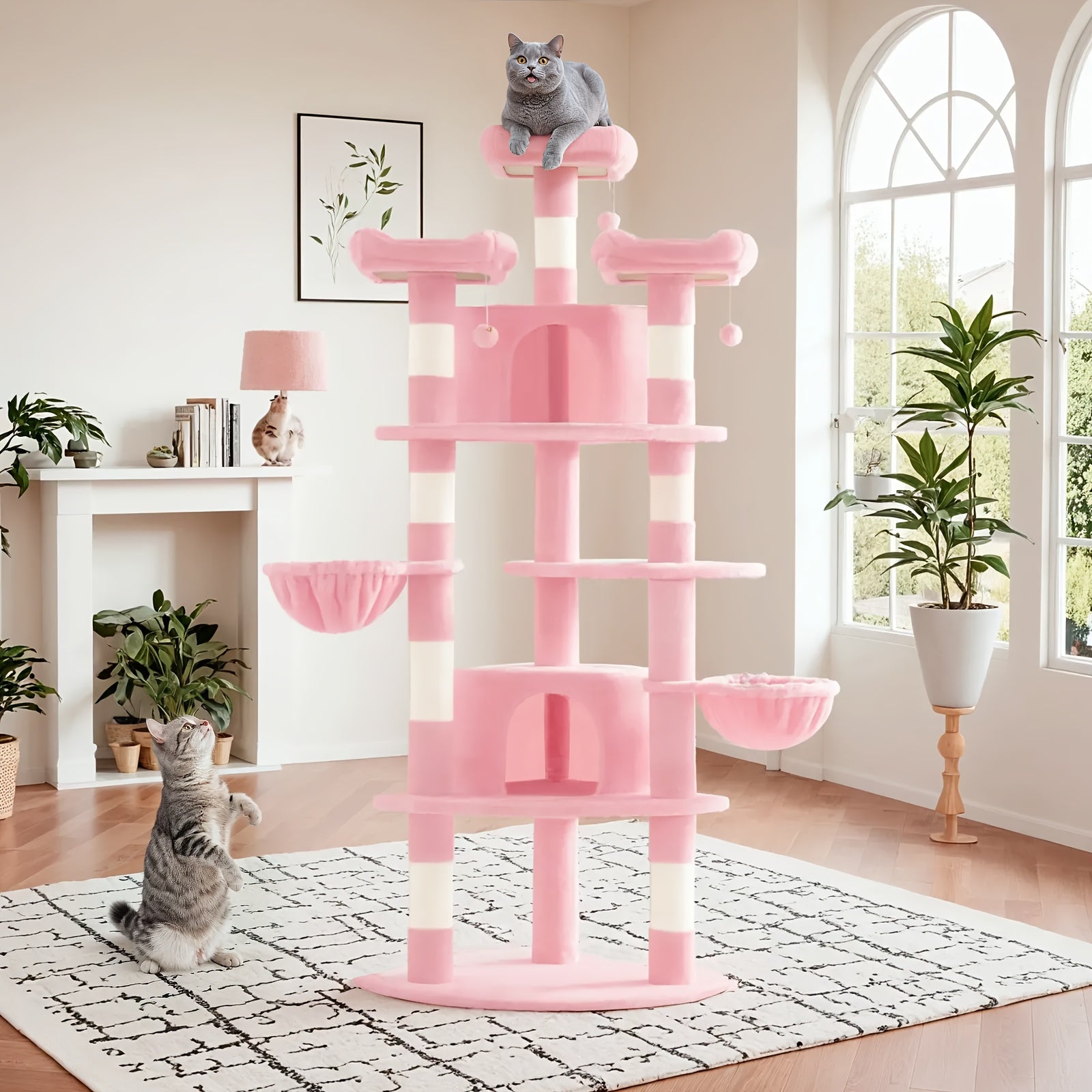 HOOMIC 73in Fan-Shaped Cat Tree Tower for Indoor Cats - Multi-Level Activity Center with Cozy Plush Perches