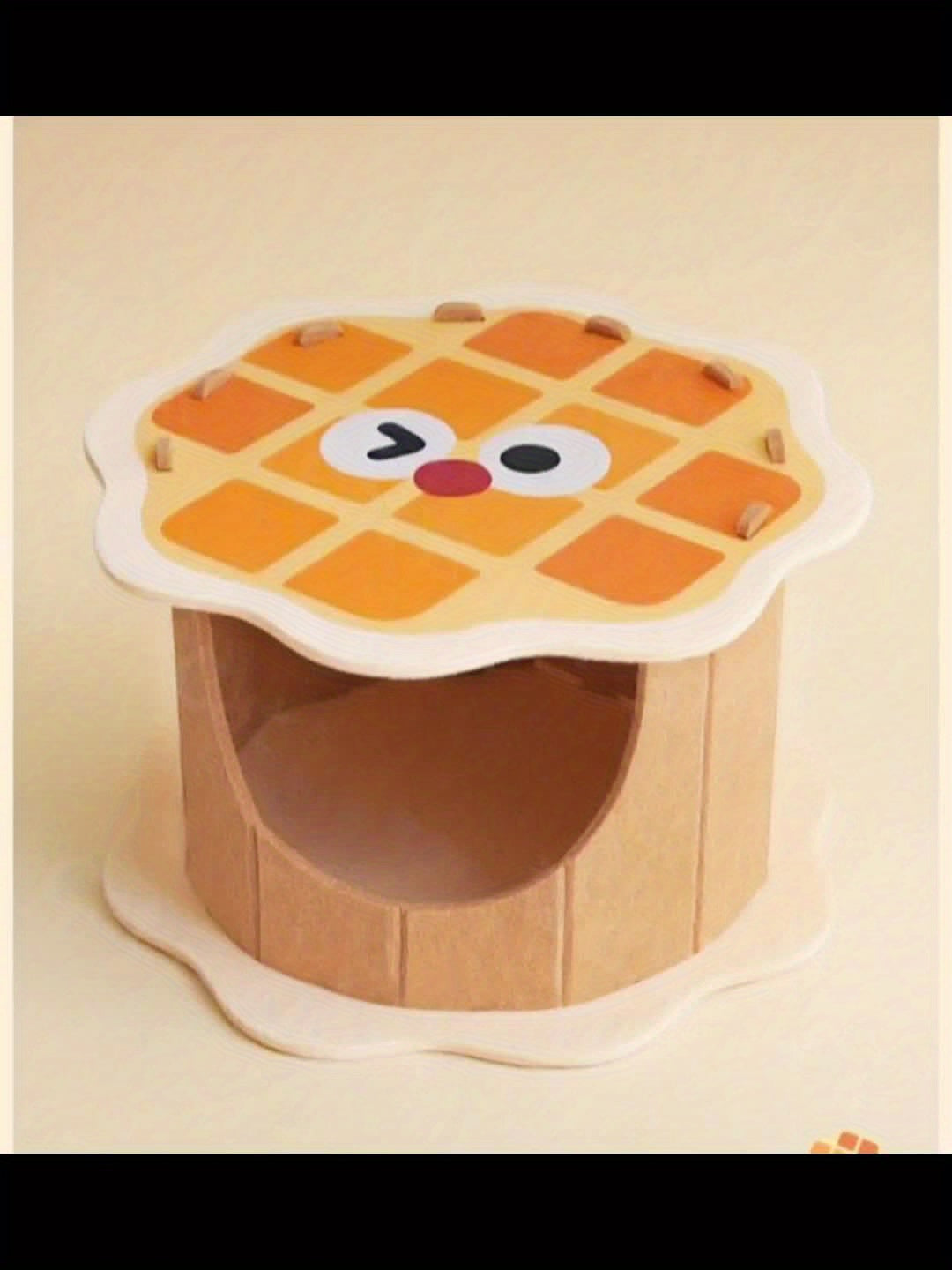 Waffle House Tunnel Hideaway Box, Durable Non-Shedding Felt Cat Bed with Semi-Enclosed Design for Security