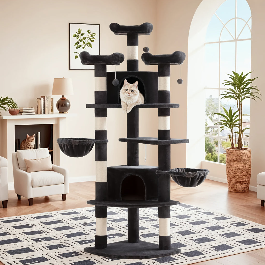 HOOMIC 73in Fan-Shaped Cat Tree Tower for Indoor Cats - Multi-Level Activity Center with Cozy Plush Perches