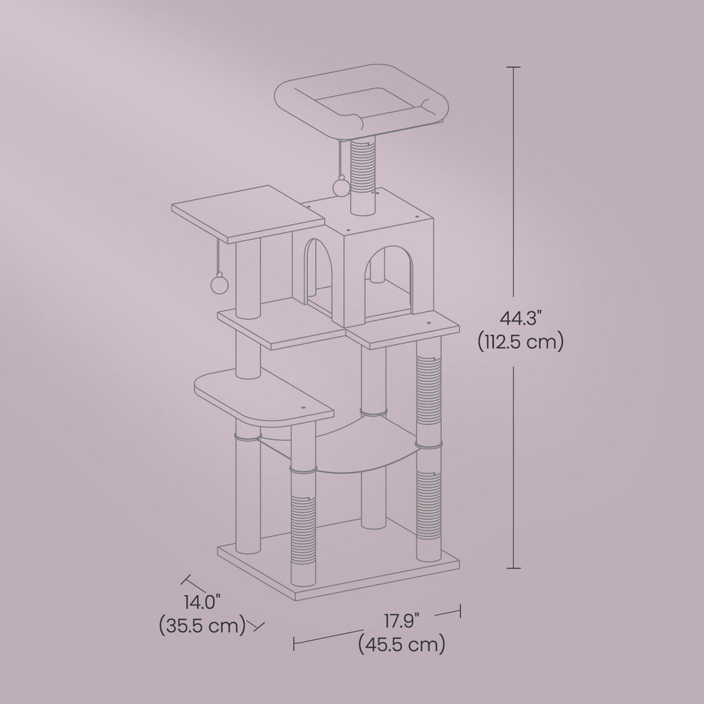 Cat Tree, 44.1-Inch Cat Tower for Indoor Cats, Multi-Level Cat Condo with 4 Scratching Posts