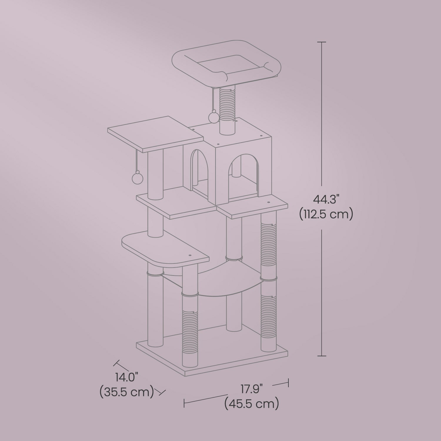 Cat Tree, 44.1-Inch Cat Tower for Indoor Cats, Multi-Level Cat Condo with 4 Scratching Posts