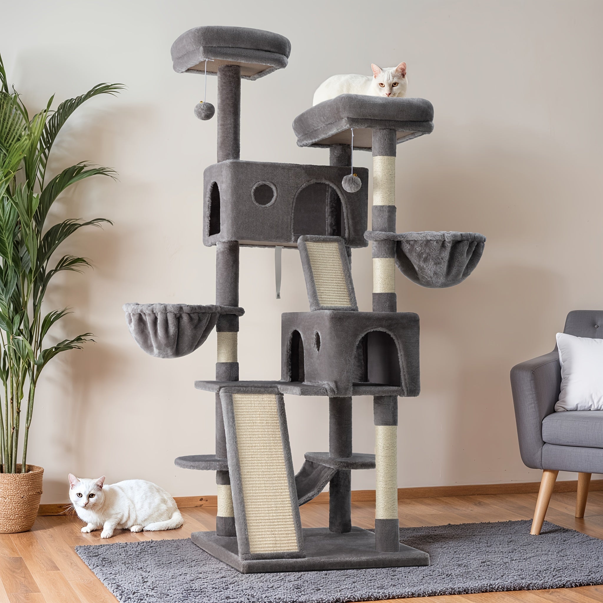 HOOMIC 65in Multi-Level Large Cat Tree Tower For Indoor Cats